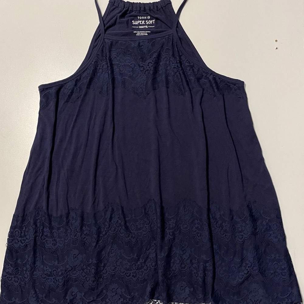 Torrid Super Soft Women's Dark Blue Lace Camisole Boho Tank Top Size 0/Lg